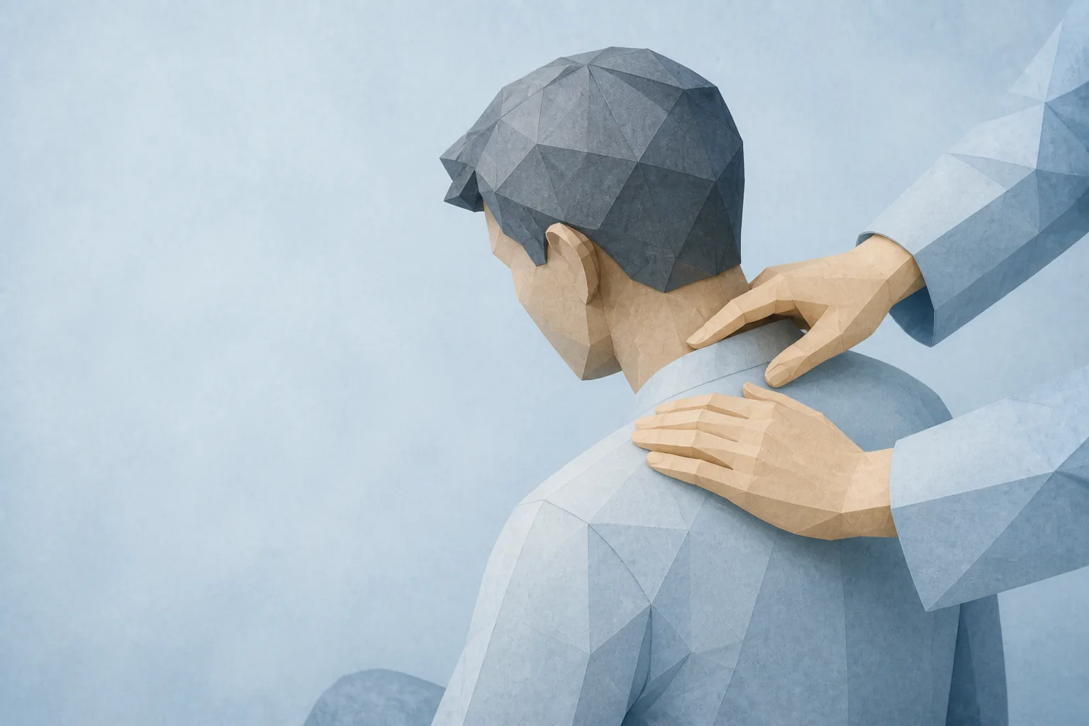 Reiki Ausbildung – zwei Hände ruhen sanft auf der Schulter eines Menschen